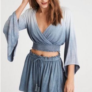 AE Dip Dyed Surplice Bell Sleeve Crop Top